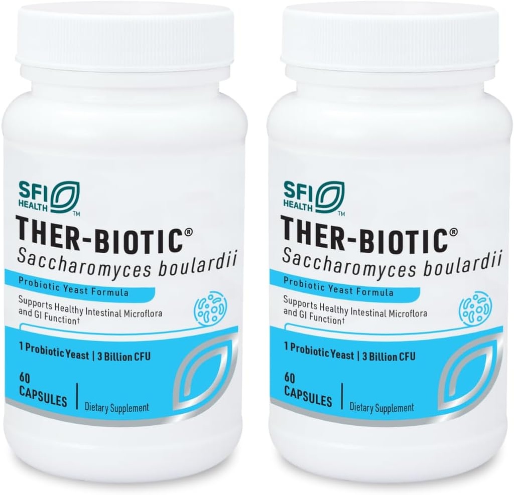 Klaire Labs SFI Health Saccharomyces Boulardii - Probiotic Supplement to Support Healthy Yeast Balance, Immune & Digestive Health - Acid Resistant, Shelf-Stable & Hypoallergenic (60 Capsules / 2 Pack)
