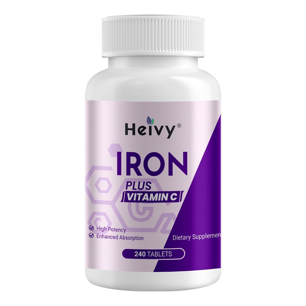 Heivy Ferrous Sulfate 325 mg (Iron 65 mg), Kadınlar ve Erkekler için Yüksek Potency Demir Supplement, C, Ferrous Sulfate, Non-GMO - 240 Tablet ABD'de Yaptı