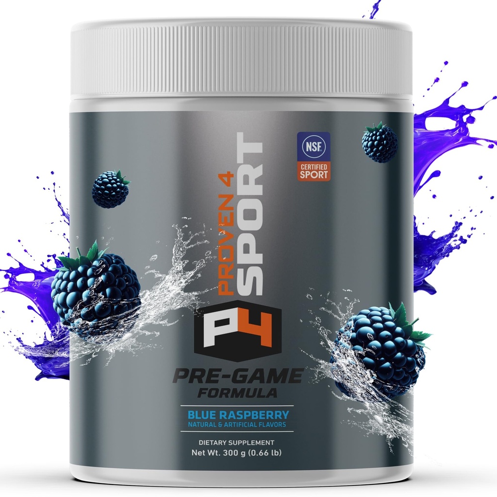Proven4 Pre Workout Toz for Men and Women witht Tinaine - Beta Alanine - Caffeine NSF sertifikalı ön çalışma Enerji Supplement Blue Raspberry 30 Servisler
