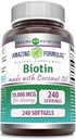Amazing Formulas Biotin, Ekstra Virgin Organic Coconut Oil Supplement | 10000 Mcg | Softgels | Non-GMO | Gluten-Free | Made in USA (1 Pack, 240) Count
