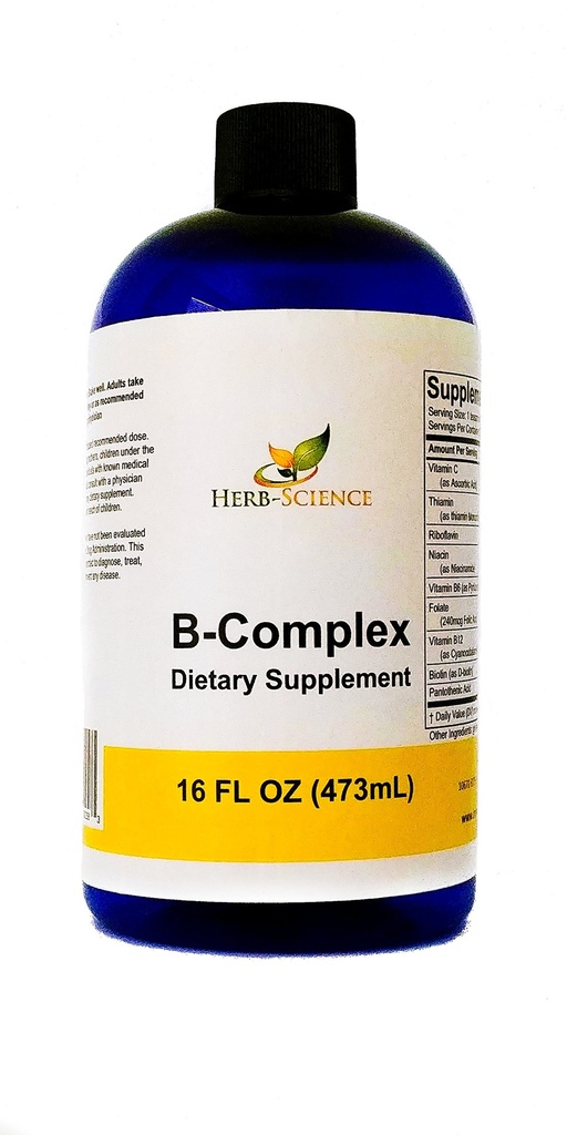 B-Complex, Super B Kompleks Vitaminleri C Sıvı, 16 oz - Tüm B Vitaminleri B1, B2, B3, B5, B6, B7, B9, B12, Folic Asit, Niacin, Biotin, Alkol-Free - Herb-Science