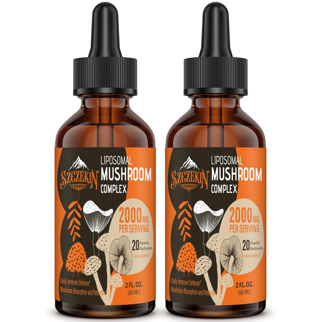 Liposomal Mushroom Complex Drops 2000 MG - 20 Organic Mushroom Extracts - Advanced Liquid Formula for Immunity, Cognitive and Memory - Lions Mane Supplement, Reishi, Cordyceps, Chaga, 60 Servings