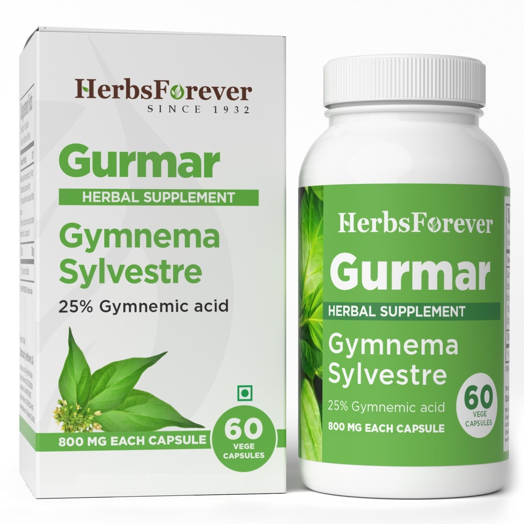 Herbsforever Gurmar Capsules | Gymnema Sylvestre Herbal Supplement | 7:1 Yoğun Türleme | Sağlıklı Yaşam Tarzı | 60 Veg Capsules | Non-GMO & Vegan