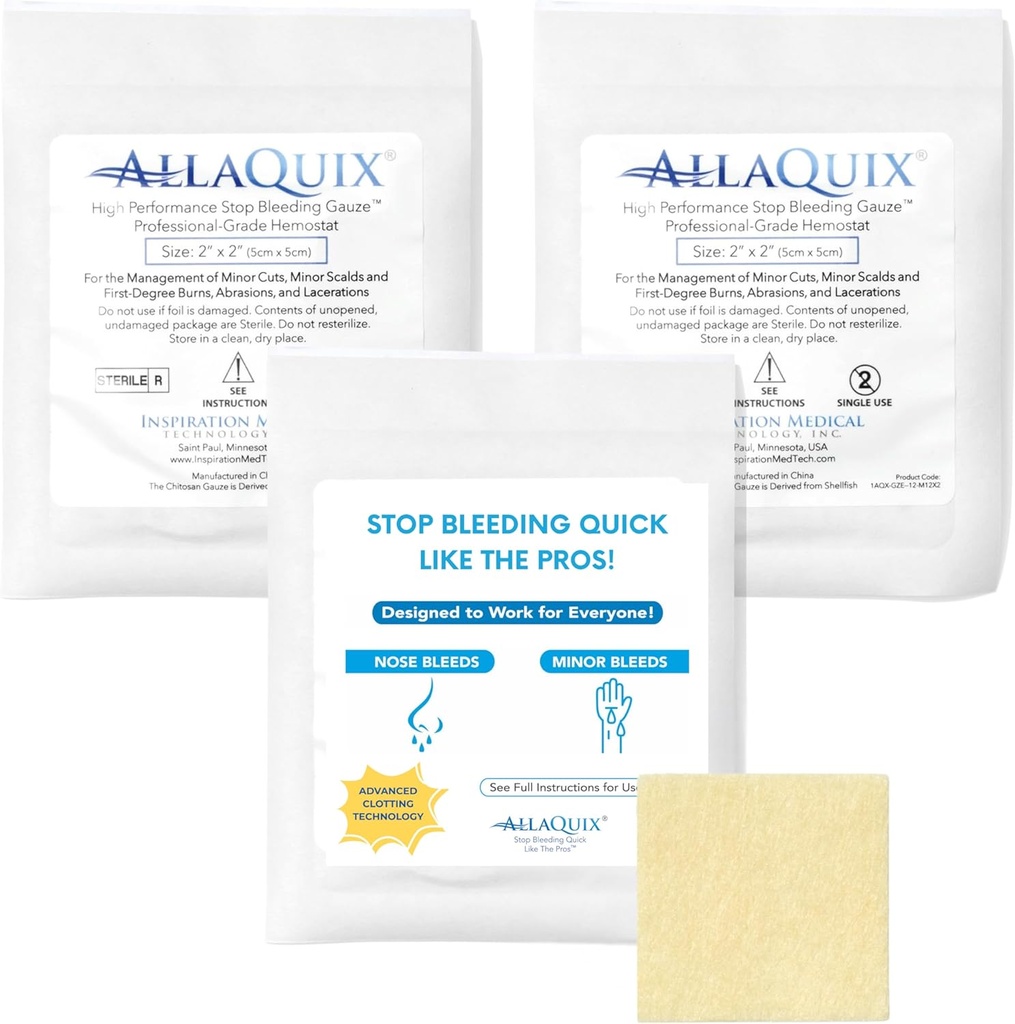 High Performance Stop Bleeding Gauze Pads – 3-Pack (2"x2) | Hemostatik Yara Cuts & First Aid Kits | Sterile, Drug-Free, Fast Clotting Pads - 3-Pack (2"x2) | Hemostatik Yarası Cuts & First Aid Kits | Sterile, Drug-Free, Fast Clotting Pads