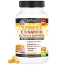 Turmeric Supplement with Saffron, Cinnamon and Cardamom Plus BioPerine Black Pepper Extract for Optimal Abors, Natural Tumeric Curcumin Ortak Destek Supplement for Women and Men, 60 Capsules
