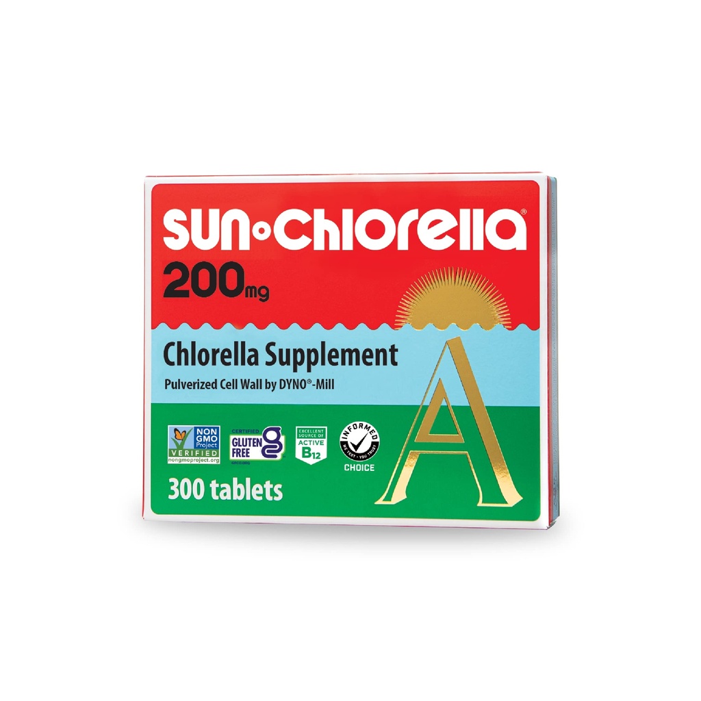 Sun Chlorella 200 mg Green Algae Superfood Supplement - Pulverized Cell Wall - Chlorophyll, CGF, Active B12, Iron, protein - Non-GMO - 300 Tabletler