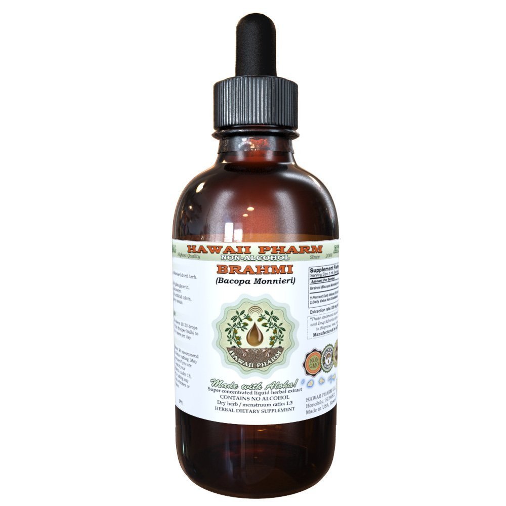 Brahmi Alkol Özgür Sıvı, Organik Brahmi Sıvı (Bacopa Monnieri) Tüm kuru Herb Glycerite Hawaii Pharm Natural Herbal Supplement 2 oz