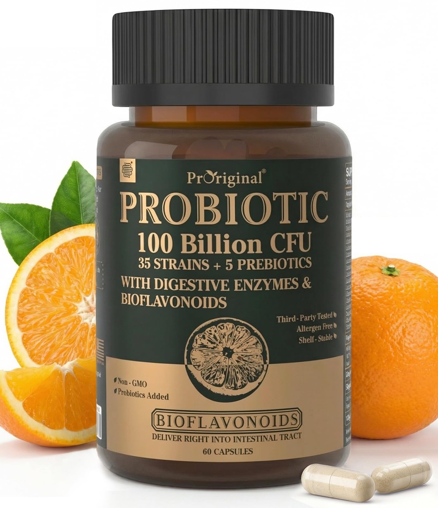 Erkekler ve Kadınlar için Prebiyotikler ile Probiyotikler - 35 Strains Probiyotiks 100 Milyar CFU for Gut & Digestive Health, Vegan Acidofilius Probiyotik Tamam, Non-GMO Raw Probiyotik 60 Capsules