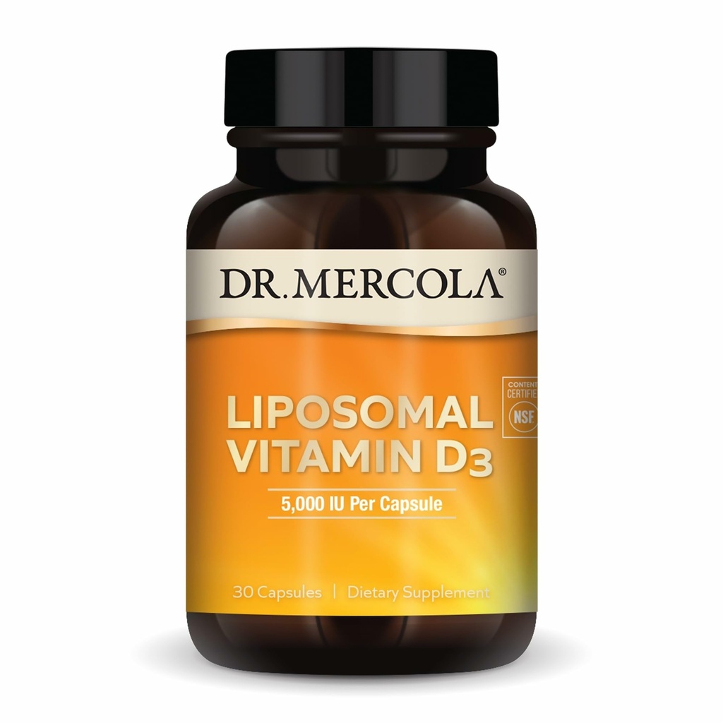 Dr. Mercola Liposomal Vitamin D3 - Destekler Kalp, Bone & Immune Health - 5000 IU Per - Non-GMO, Soy Free & Gluten Free - 30 Capsules (30 hizmet)