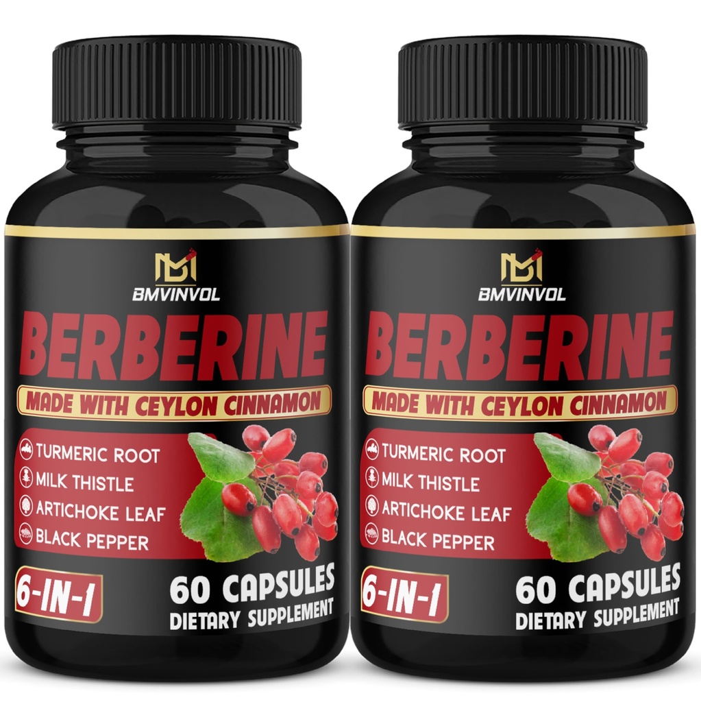 (2 Packs) Berberine Supplement Plus Ceylon Cinnamon, Turmeric, Artichoke, Milk Thistle, Black Pepper - 120 Capsules - 4 Ay Supply
