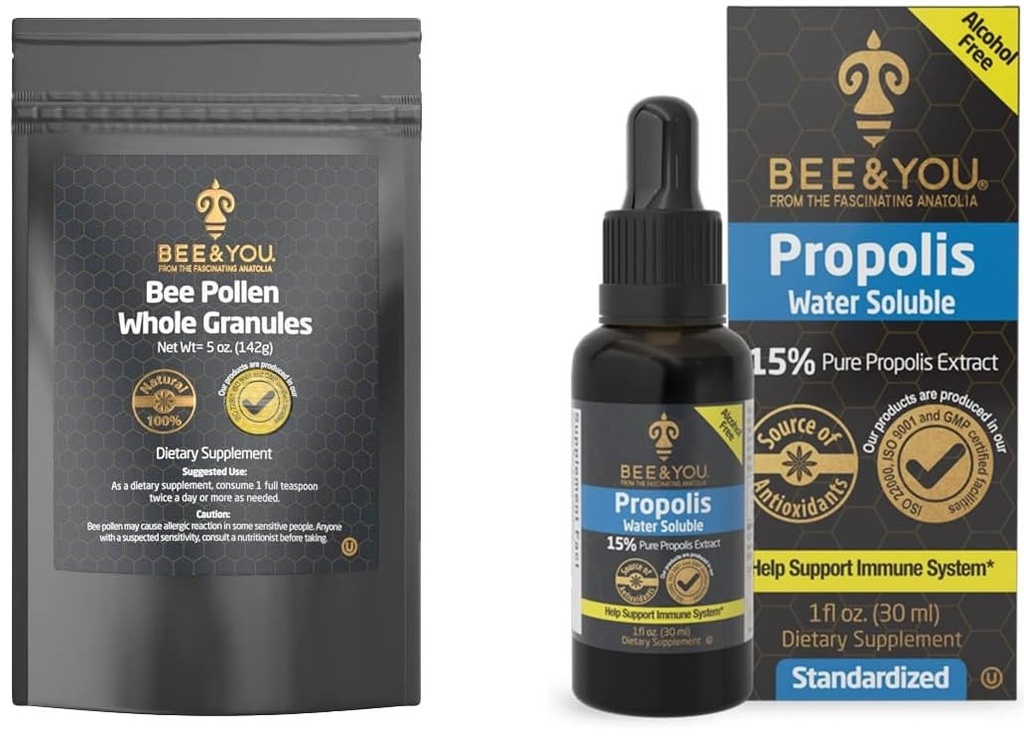 BEE ve You Sche, Bee Pollen Granules, 5oz Bag,% 100 Doğal Propolisi Drops, Ultra Pure, Immune Support Supplement, Superfood, Antipxidants, Vitamins,