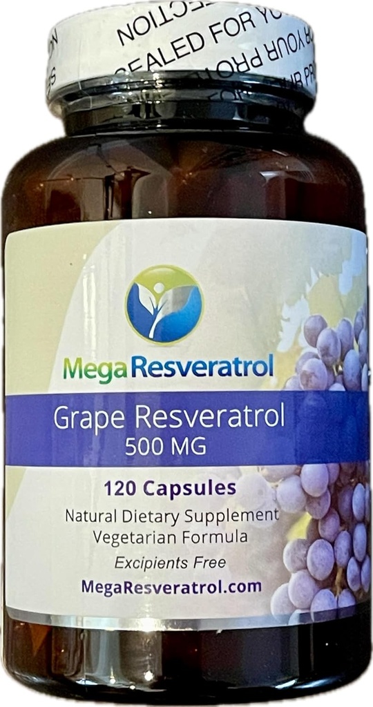 Mega Resveratrol Red Grape Skin, Piceid Resveratrol, Su-plastik / Abpsiyon/Boosts Nitrik Oksit. 500 mg per Capsule. Saf sertifikalı. NO Toxic "inaktif" Malzemeler. Blu, Vegan, Non-GMO.