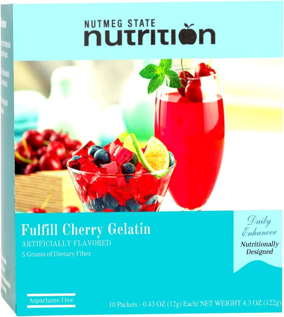 Nutmeg State Beslenme – Yüksek Fiber İçecek Mix, Low Calorie, Fat Free, Decaffeinated, Sugar Free, Natural Flavored, Ideal Protein Uyumlu, Aspartame Free, 10 Servisler Per Box (Cherry Gelatin)