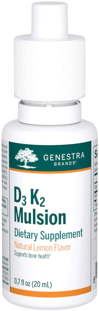 Genstra Brands D3 K2 Mulsion - Kemik Sağlığı için Sıvı Vitaminler - Doğal Limon - 122 Hizmet