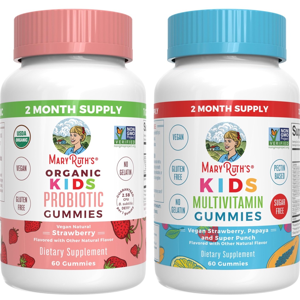MaryRuth Organics Multivitamin and Probiyotik Gummies (Strawberry) Çocuklar için | Temiz Etiket Projesi Doğrulanmış® | Gut Health, Immunity, & General Wellness | Vegan, Non-GMO, Gluten Free