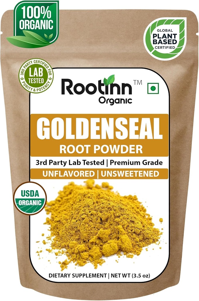 Goldenseal Toz - 3.5 oz, 100 Hizmetler *Lab Test Edilir / USDA Organik * Saf Doğal Altın Saç Köklü Toz Tamamlayıcı