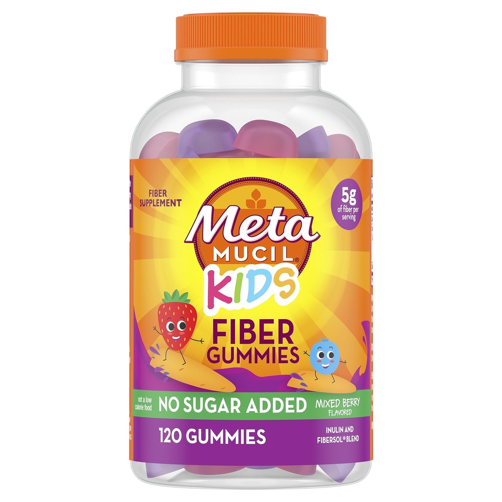 Metamucil Çocuklar Fiber Gummies, No Sugardrew, 5g Prebiyotik Plant-Based Fiber Supplement Mix, Karma Berry Flavored, 120ct Gummies