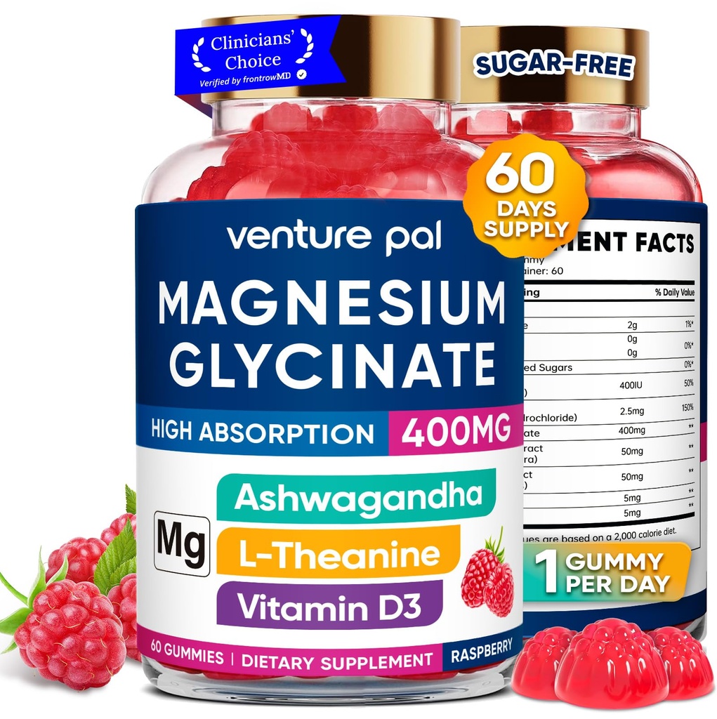 60 Day Supply Magnezyum Glycinate 400 mg Gummies with Ashwagandha, L-Theanine, CoQ10, Vitamin D3 & B6, Sugar Free Magnezyum Gummies for Yetişkinler & Kids, Stress Relief, Sleep & Calm, Vegan, Gluten Free
