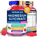 60 Day Supply Magnezyum Glycinate 400 mg Gummies with Ashwagandha, L-Theanine, CoQ10, Vitamin D3 & B6, Sugar Free Magnezyum Gummies for Yetişkinler & Kids, Stress Relief, Sleep & Calm, Vegan, Gluten Free