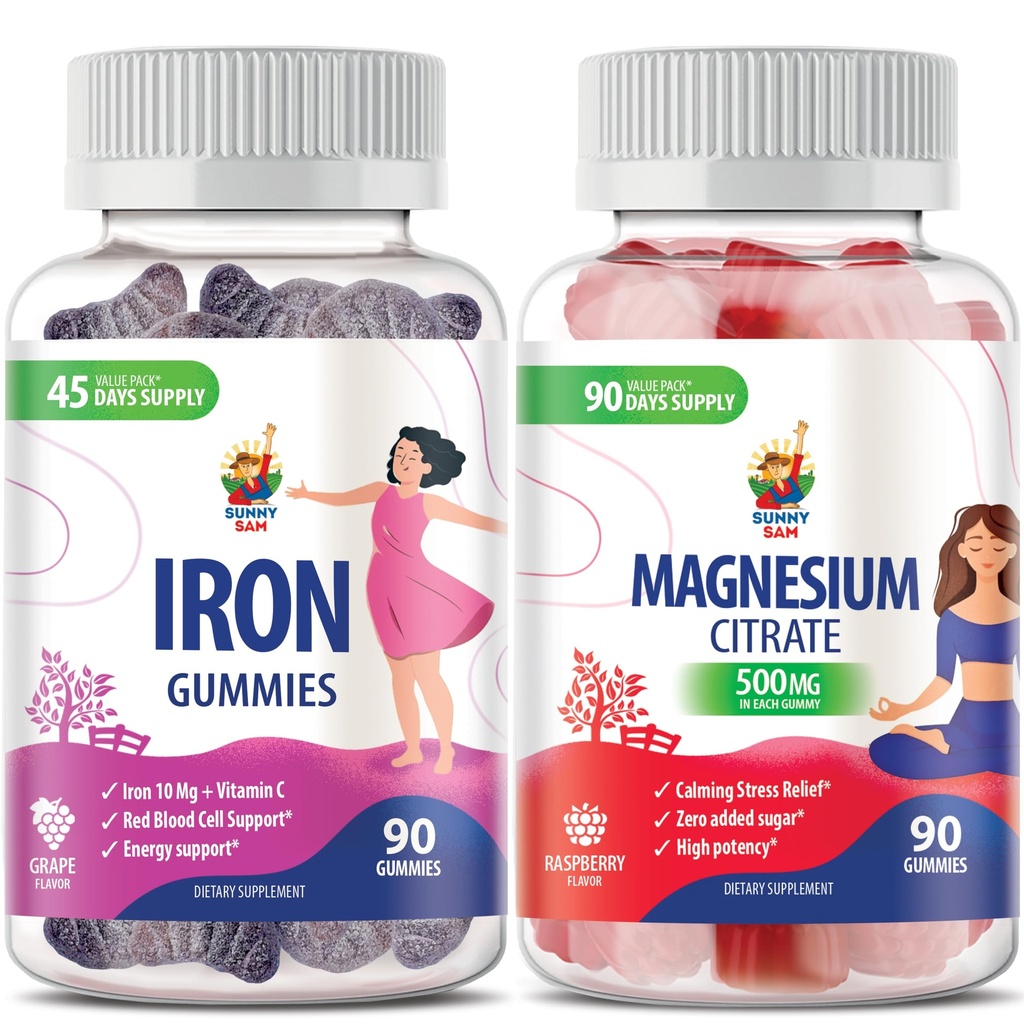 Magnezyum Gummies 500 mg & Iron Gummies for Yetişkinler - Vitamin C vitamini ile Demir Vitaminleri