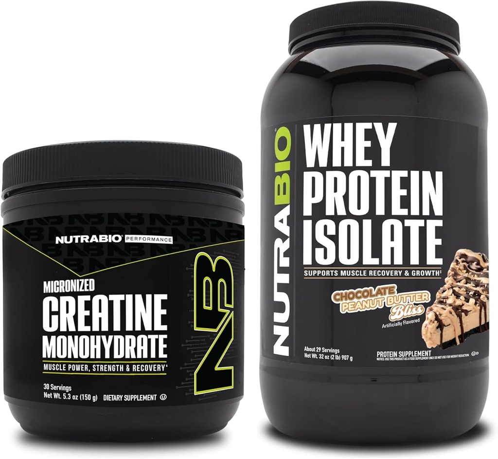 NutraBio Kretine Monohidrat, Unflavored, 150g ve Whey Protein Isolate, Chocolate Peanut Butter, Supplement Sche - Muscle Energy, Lean Muscle growth, Recovery, and Strength