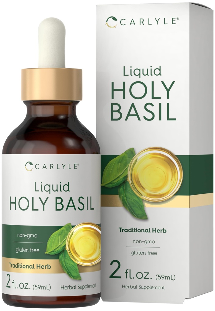 Carlyle Holy Basil Tincture | 2 Fl Oz | Sıvı Türlü Tamam | Tulsi Leaf | Vegetarian Drops | Non-GMO, Gluten Free