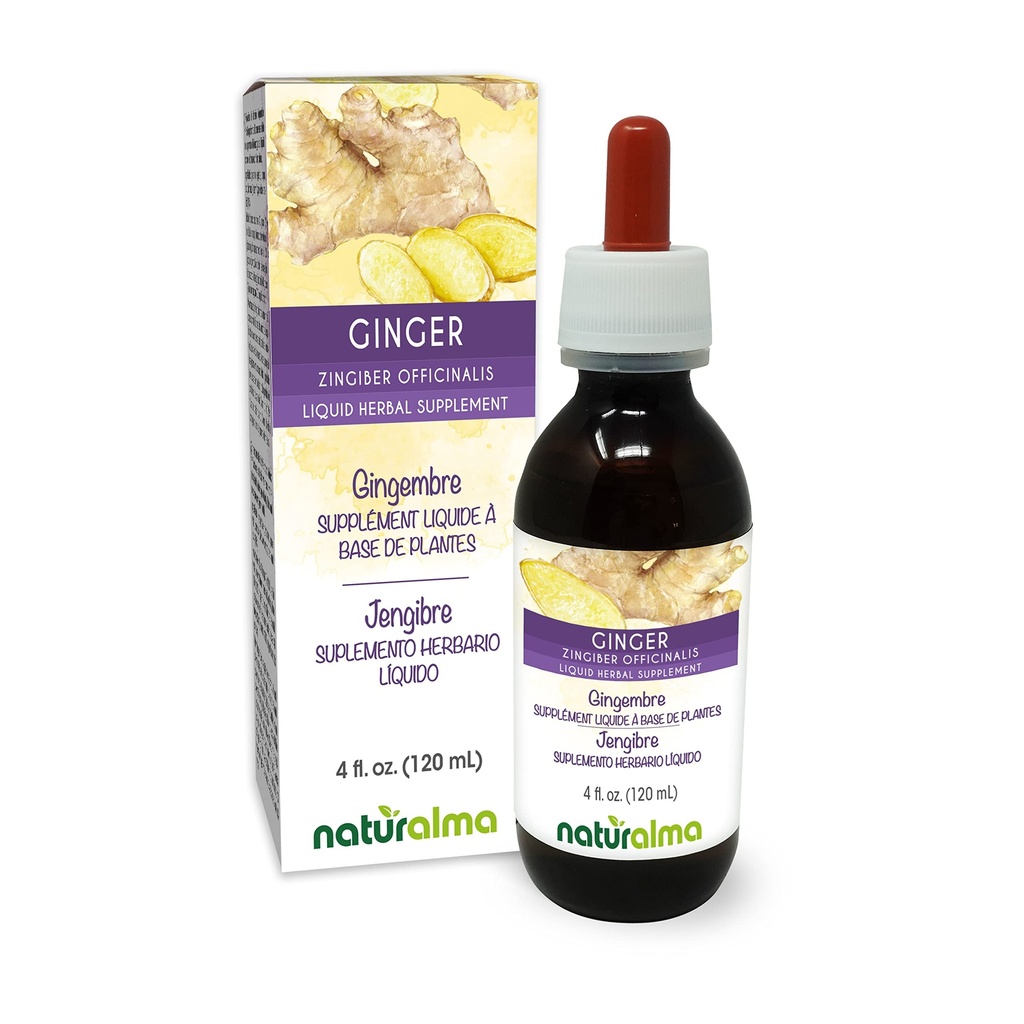 Naturalma Ginger (Zingiber outicinalis) Rhizome Alkol Özgür Tincture - 4 fl oz Sıvı Ekstraksiyon - Herbal Supplement - Vegan