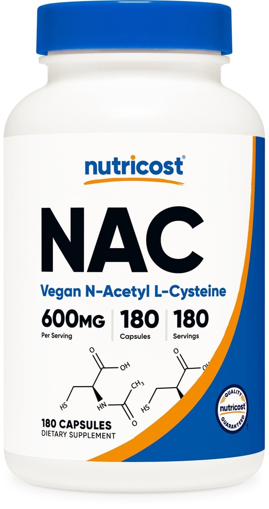 Nutricost N-Acetyl L-Cysteine (NAC) 600 mg, 180 Capsules - Non-GMO, Gluten Free