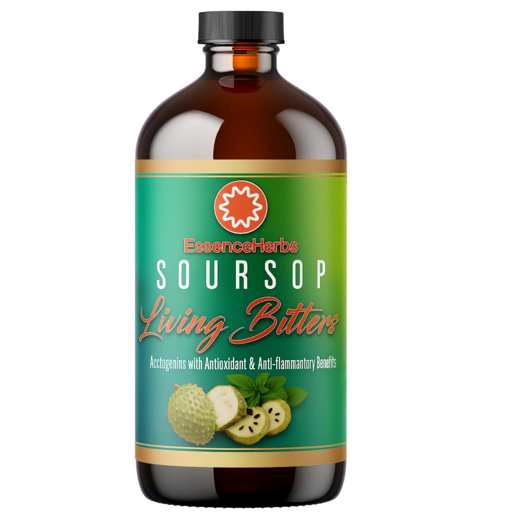Essence Herbs Soursop Bitters Dia for Digestive & Gut Support, Organik Herbal Supplement with Soursop Leaf & Fruit, Moringa, Black Seed, Neem, Turmeric & Ashwagandha, 16 fl ozzz