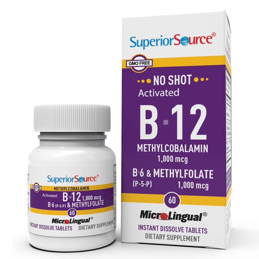 Üstün Kaynak No Shot Vitamin B-12 Torchcobalamin 1000 mcg, B-6, & Metilfolate 1000 mcg - Supports Energy, Brain, and Heart Health - Bariatric Friendly - 60 Sublingual Discrypt Tabletleri