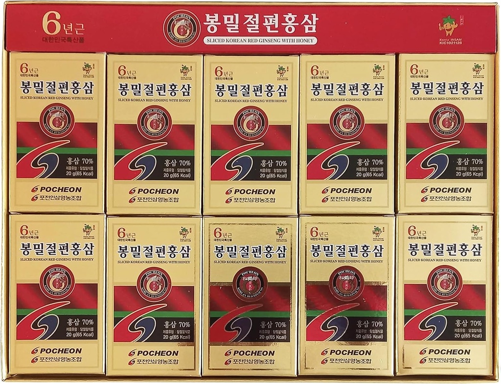 Pocheon 200g(10ea X 20g) 6Yıllar Sliced Koreli Panax Red BTC Kökleri Honey, Saponin, Natural Immune Support