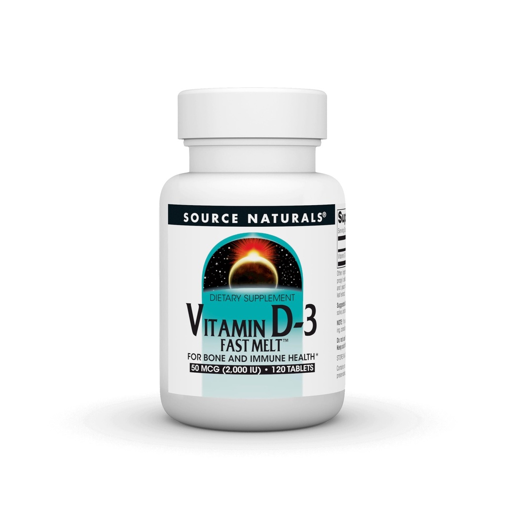 Source Naturals Vitamin D-3 Fast Melt, Supports Bone & Immune Health* - Black Cherry Peach Flavor - 120 Hızlı Melt Tabletleri