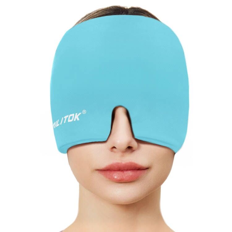 EXQUISLIFE Migraine Headache Relief Cap, Gel Buz Kafası, Sıcak ve Soğuk Terapi, Sinus için Baş Ağrısı Maskesi, Puffy Eyes, Germe ve Stres Yardımı (Mavi)