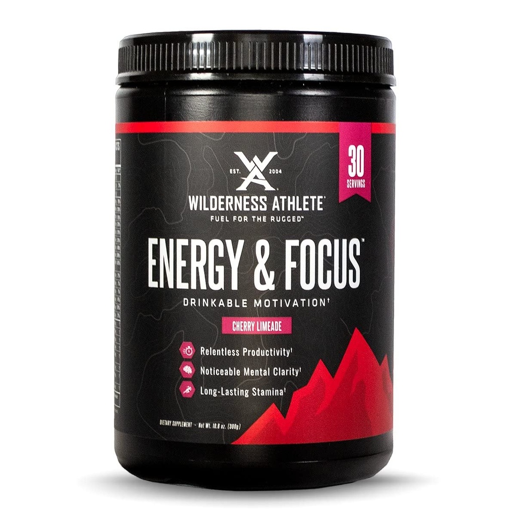Wilderness Athlete - Energy & Focus | Energy Pre Workout for Women & Men - Energy Toz İçecek Mix with Natural Caffeine - Low-Carb, Zero Sugar Workout Toz - 30 Hizmet Tub (Cherry Limeade)