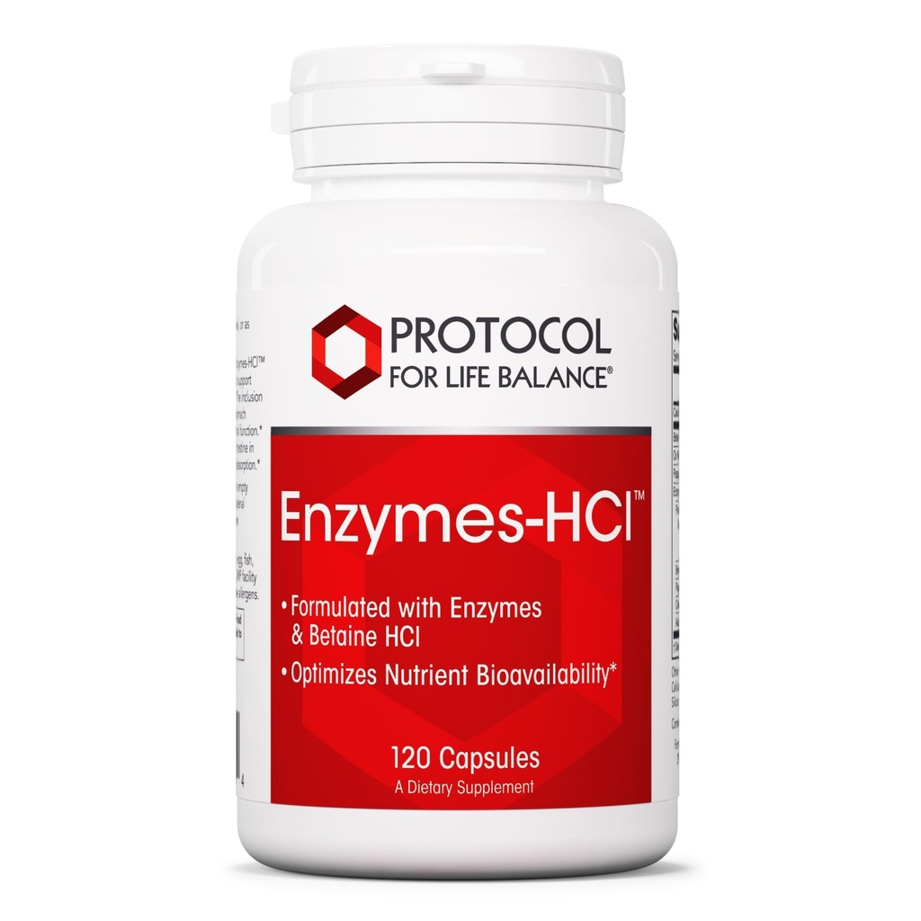 PROTOCOL FOR LIFE BALANCE Enzymes-HCl - Digestive Enzymes with Bromelain - Full Spectrum of Proteases - Digestion Supplement - Soy & Dairy Free - 120 Capsules