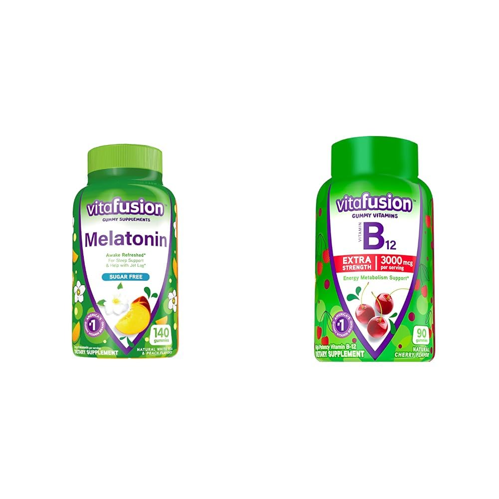 Vitafüzyon Melatonin 140 Kont ve B12 Gummy Vitaminleri, Enerji Metabolism ve Nervous Sistem Desteği için 90 Kont Cherry Flavor