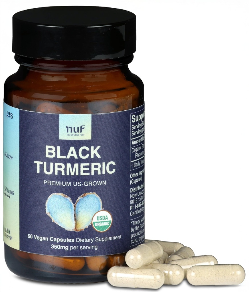NUF- Organik Siyah Turmeric 350 mg All Root Vegan Capsules- US Grown- Gluten Free - Non GMO- Ortak Destek - Sağlıklı Inflammatory Yanıt - Proper Immune Function