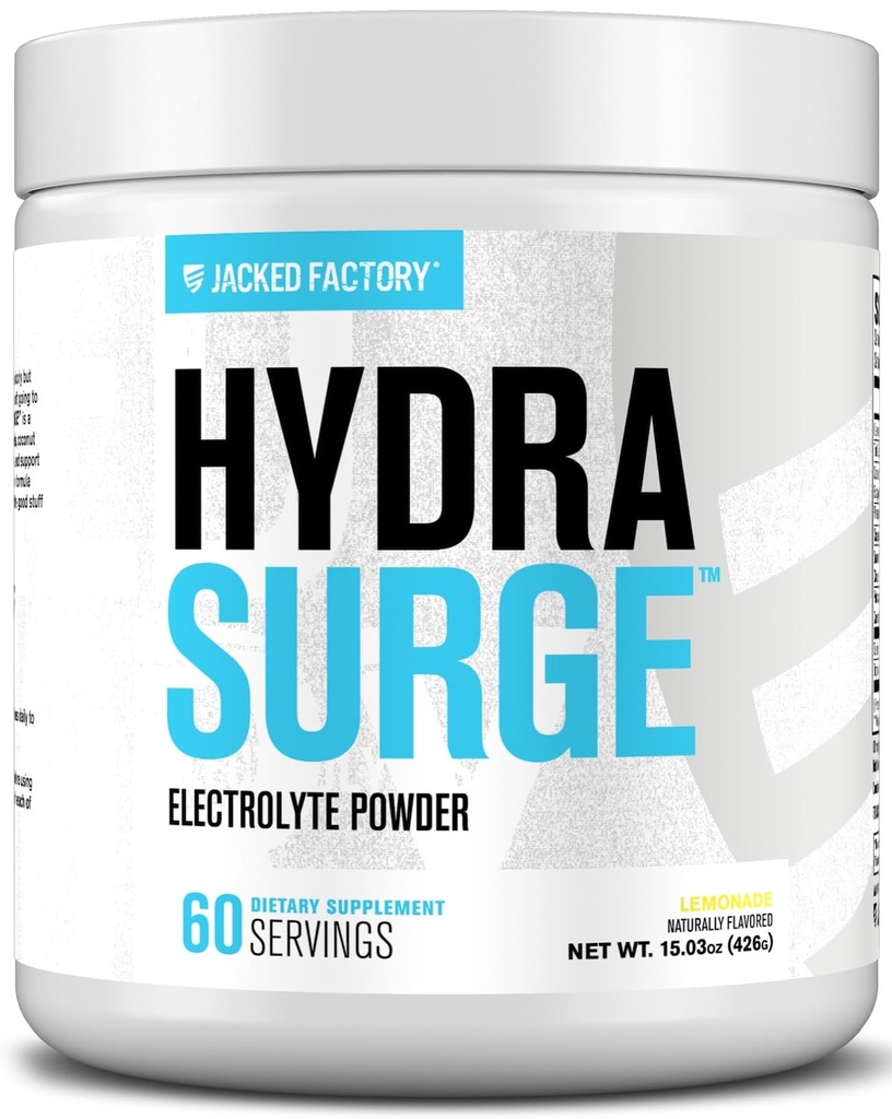 Jacked Factory HYDRASURGE Electrolyte Toz - Hydration Supplement w/Key Minerals, Himalaya Denizi Salt, Coconut Su - Keto Dostu, Doğal olarak Tatlılandı - 60 Hizmet, Lemonade