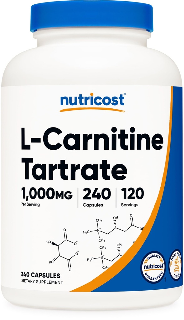 Nutricost L-Carnitine Tartrate 1.000 mg, 240 Capsules - 500 mg Per Capsule, 120 Hizmet