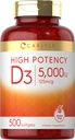 Carlyle Vitamin D3 5000 IU Softgels | 500 Kont | Değer Boyutu | No-GMO ve Gluten Free Supplement | Yüksek Potency Formula | 12506