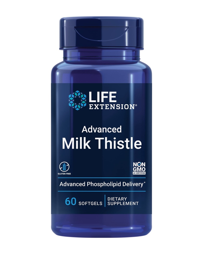 Life Extension Advanced Milk Thistle, silymarin, silybin, phospholipids, Sağlıklı Canlı Fonksiyonlar, Gluten-Free, Non-GMO, 60 softgels
