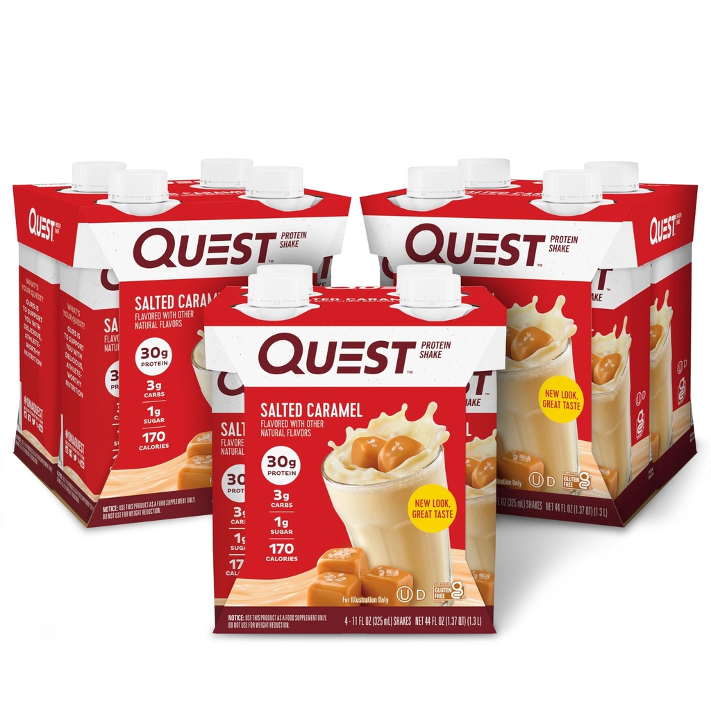 Quest Nutrition Salted Caramel protein Shake, 30g protein, 3g Net Carbs, Gluten Free, Keto Friendly, 11 fl.oz 4 Count(Pack of 3)