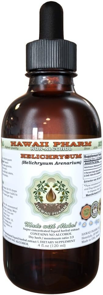Helichrysum Alkol Ücretsiz Sıvı Ekstraksiyon, Organik Helichrysum (Helichrysum Arenarium) kuru Çiçek Glycerite Hawaii Pharm Natural Herbal Supplement 2 ozz