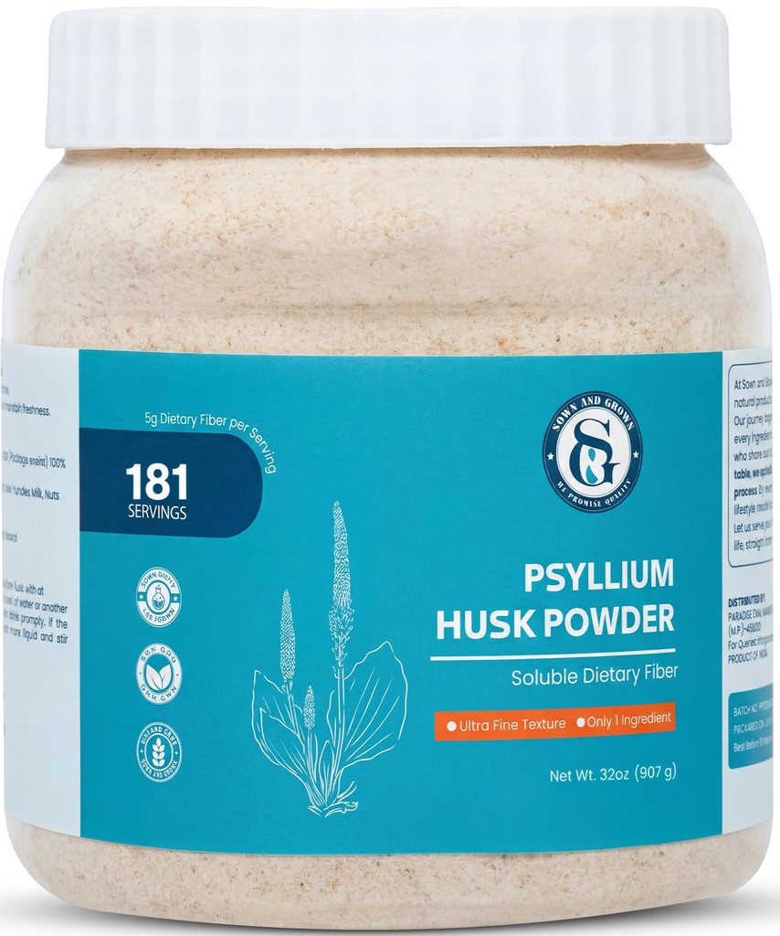 Psyllium Husk Powder- 2lb, 32oz | Easy Mixing Dietary Fiber | Finely Ground Powder | Ideal for Keto Baking | Non-GMO