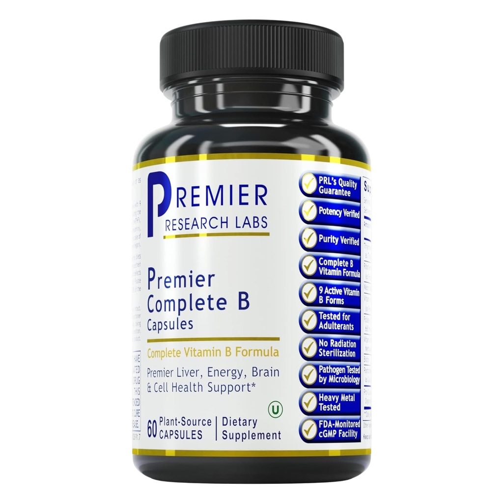 Premier Research Labs B - B Komplek Sağlık için B Kompleksi Tamamlandı | Biotin ile B Supplement | 9 Active B Vitaminleri | Liver, Energy & Brain Support - 60 Capsules