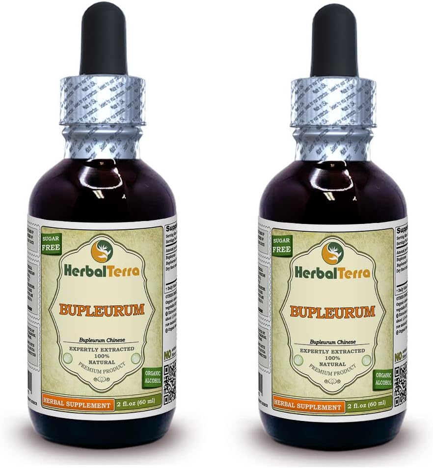Bupleraf (Bupleurum Chinense) Tincture, Organik kuru Köklü (Brand Name: HerbalTerra, Proudly Made in USA) 2x2 fl.oz (2x60 ml)