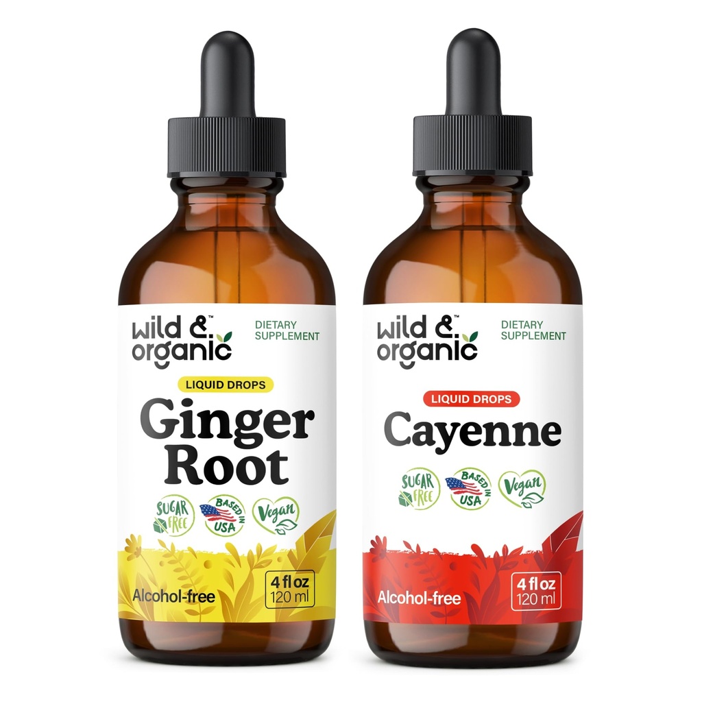 Wild & Organic Ginger Root Tincture 4 fl oz & Cayenne Pepper Tincture 4 fl oz