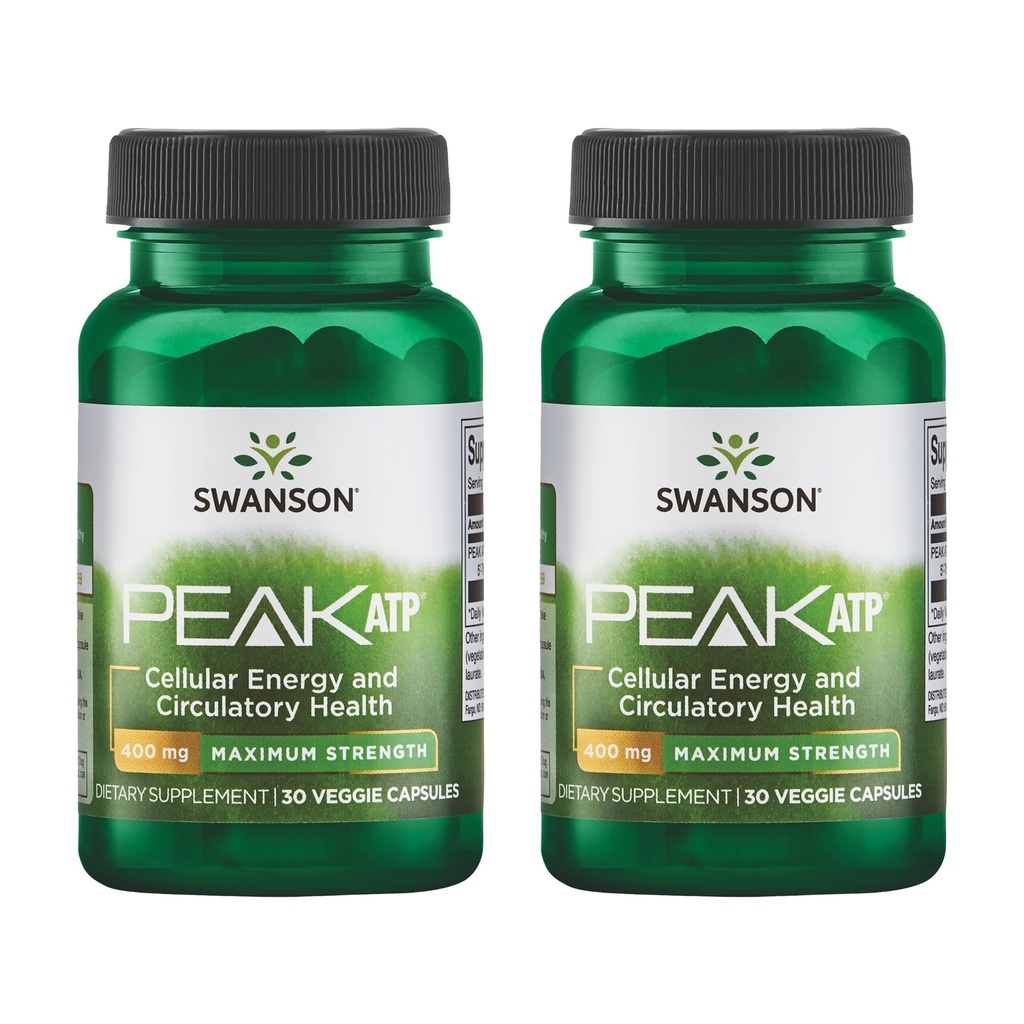 Swanson Maksimum Güçlü Peak ATP-Doğal Supplement Hücreleri Enerji Desteği Destek Desteği Fiziksel Performansı Geliştirmek ve Sağlıklı Kan Akış Desteklerini Teşvik Etmek (30 Veggie Capsules, 400 mg Her) 2 Pack