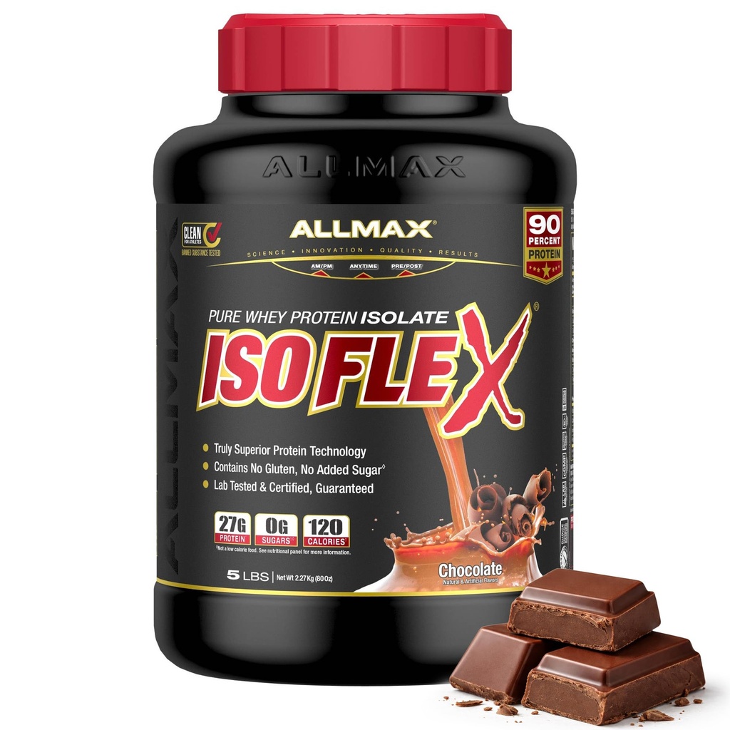 ALLMAX ISOFLEX Pure Whey Isolate Protein Powder - Gluten Free, Low Lactose, Sugar-Free - High-Protein, Clean, Keto-Friendly for Pre Post Workout Supplement for Women and Men | Chocolate, 5lb