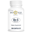 Bio-Tech Pharmacal D3-5 (5000 IU), 250 Capsules – All-Natural Supplement – Supports Bone & Immune Health – No Dairy, Fish, Gluten, Peanut, Shellfish, & Soy – No Artificial Colors